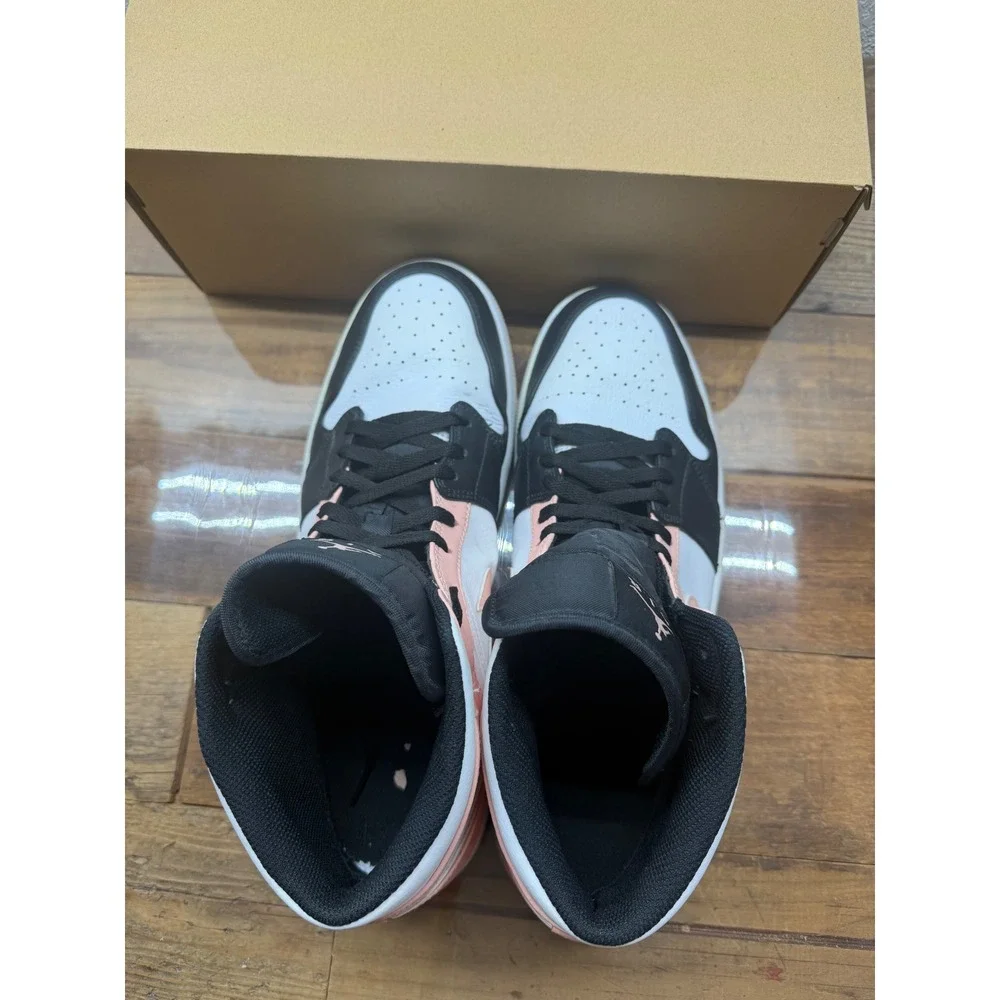 Air Jordan 1 Mid Pink, Black and White Mens Size 13 554724-133